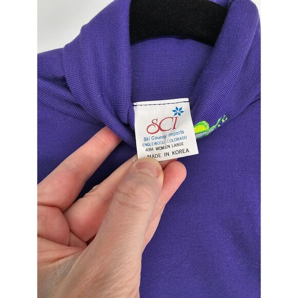 SCI Purple Cotton Blend Crested Butte CO Long Sleeve Turtleneck Sweater Size L - Picture 3 of 4